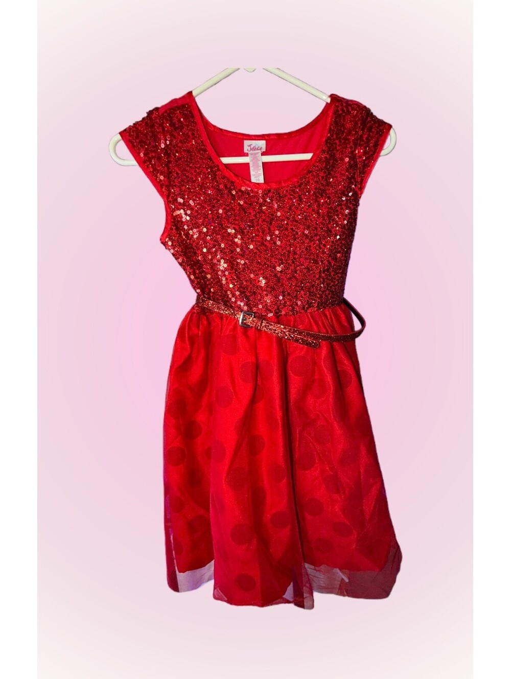 Girls Size 10 Gorgeous Red Sequin Dress with Belt by Justice | Sparkles